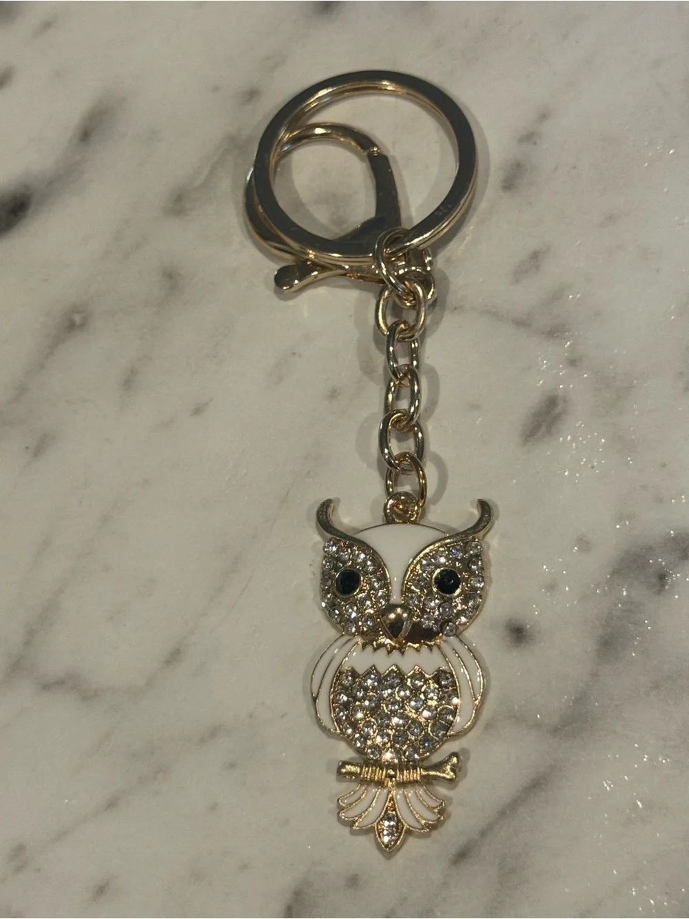Gold Owl Keychain Bag Charm - Elegant Crystal Accent